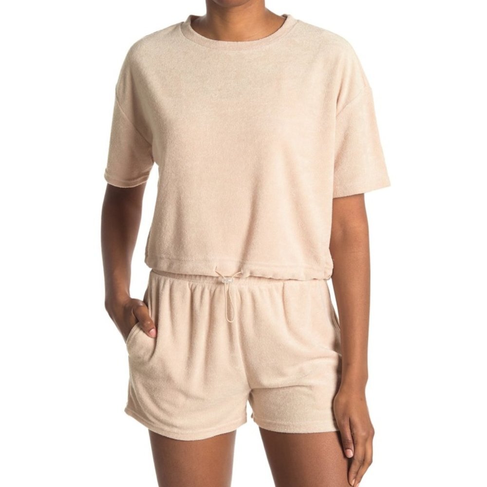 ELODIE Drawstring Towel T-shirt In Beige/khaki